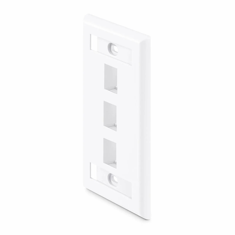 SFPS Single Gang Keystone Faceplate, Label Pockets, 3 Ports, White, 4.49'' x 2.76'' SFPS