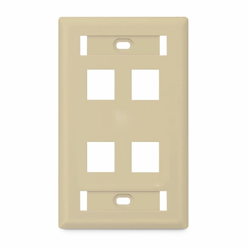 SFPS SyncEase Single Gang Four Port Keystone Faceplate, Label Pockets, Ivory SFPS