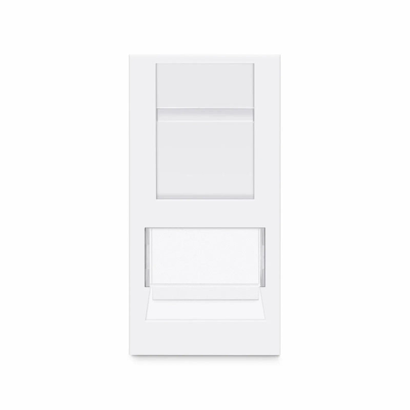 SFPS British-Style Cat6 Shuttered Faceplate Frame Insert, Label Pockets, Flat, 1 Port, White, 1.97'' x 0.98'' SFPS