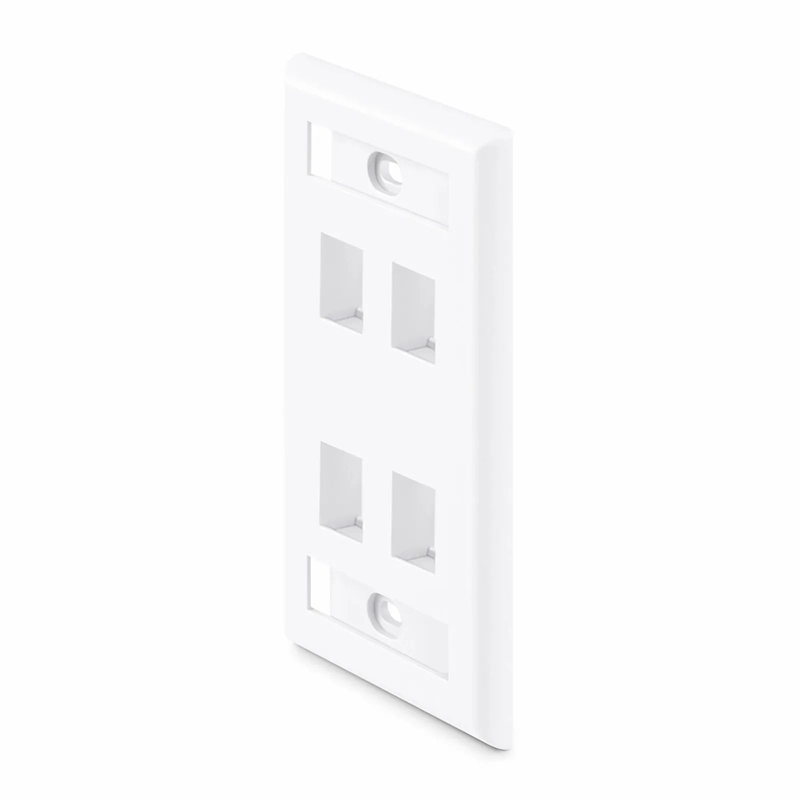 SFPS Single Gang Keystone Faceplate, Label Pockets, 4 Ports, White, 4.49'' x 2.76'' SFPS