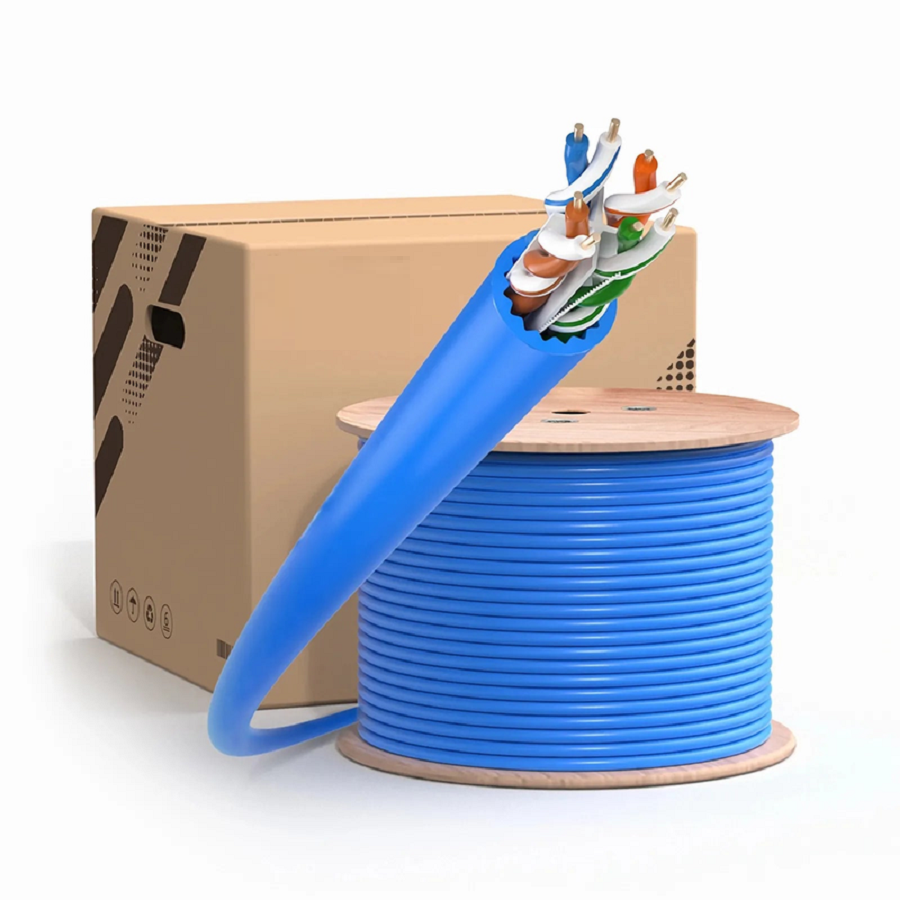 SFPS Cat6a Ethernet Bulk Cable, 1000ft (305m), 23AWG Solid Pure Bare Copper Wire, 750MHz, Unshielded (UTP), PVC CMR, with Reel (Blue) SFPS