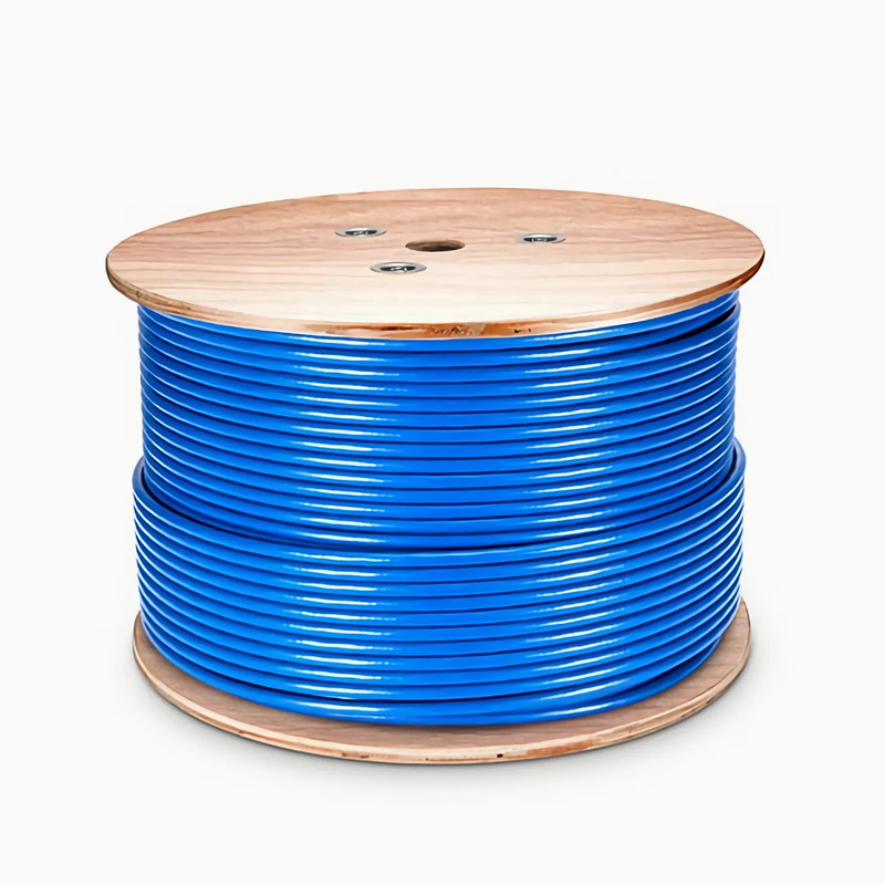SFPS Cat6a Ethernet Bulk Cable, 1000ft (305m), 23AWG Solid Pure Bare Copper Wire, 750MHz, Shielded (F/UTP), PVC CMR, with Reel (Blue) SFPS