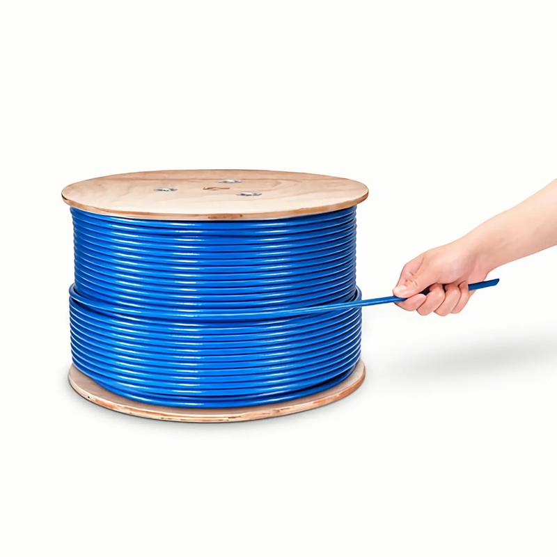 SFPS Cat6a Ethernet Bulk Cable, 1000ft (305m), 23AWG Solid Pure Bare Copper Wire, 750MHz, Shielded (S/FTP), PVC CMR, with Reel (Blue) SFPS