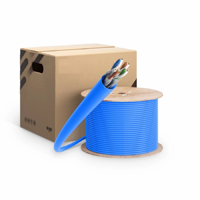 SFPS Cat6a Ethernet Bulk Cable, 1000ft (305m), 23AWG Solid Pure Bare Copper Wire, 750MHz, Shielded (U/FTP), PVC CMR, with Reel (Blue) SFPS