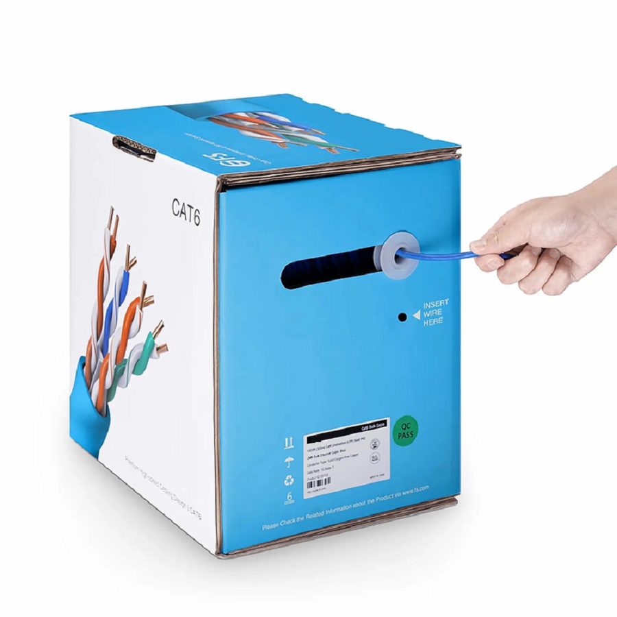 SFPS Cat6 Ethernet Bulk Cable, 1000ft (305m), 23AWG Solid Pure Bare Copper Wire, 550MHz, Unshielded (UTP), PVC CMP, with Reel (Blue) SFPS