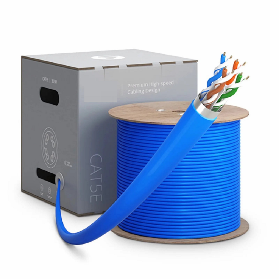 SFPS Cat5e Ethernet Bulk Cable, 1000ft (305m), 24AWG Solid Pure Bare Copper Wire, 350MHz, Shielded (F/UTP), PVC CMR, with Reel (Blue) SFPS