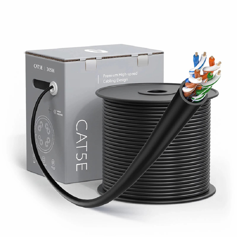 SFPS Cat5e Ethernet Bulk Cable, 1000ft (305m), UL Listed, 26AWG Stranded Pure Bare Copper Wire, 350MHz, Shielded (F/UTP), PVC CM, with Reel (Black) SFPS
