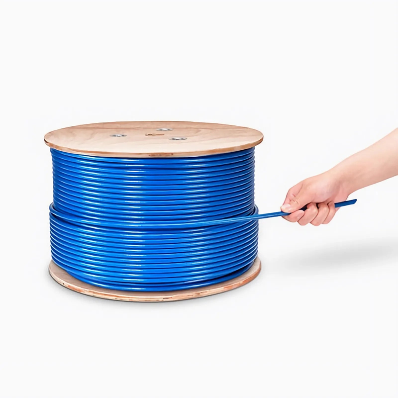 SFPS Cat6 Ethernet Bulk Cable, 1000ft (305m), 23AWG Solid Pure Bare Copper Wire, 550MHz, Shielded (SF/UTP), PVC CMR, with Reel (Blue) SFPS