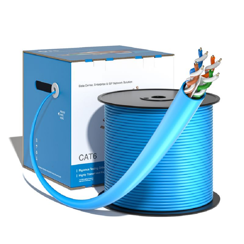 SFPS Cat6 Ethernet Bulk Cable, 1000ft (305m), 23AWG Solid Pure Bare Copper Wire, 550MHz, Unshielded (UTP), PVC CMP, with Reel (Blue) SFPS