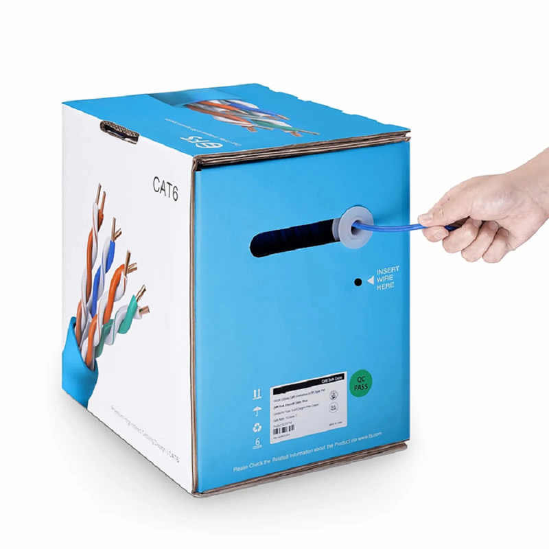 SFPS Cat6 Ethernet Bulk Cable, 1000ft (305m), 23AWG Solid Pure Bare Copper Wire, 550MHz, Unshielded (UTP), PVC CMP, with Reel (Blue) SFPS