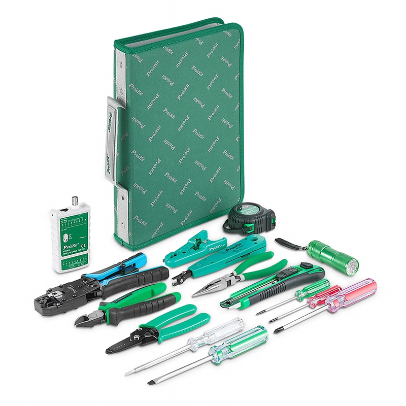 SFPS Pro'sKitA® 15-in-1 Network Installation Tool Kit with Cable Tester, Crimper, Wire Stripper in Carrying Case SFPS