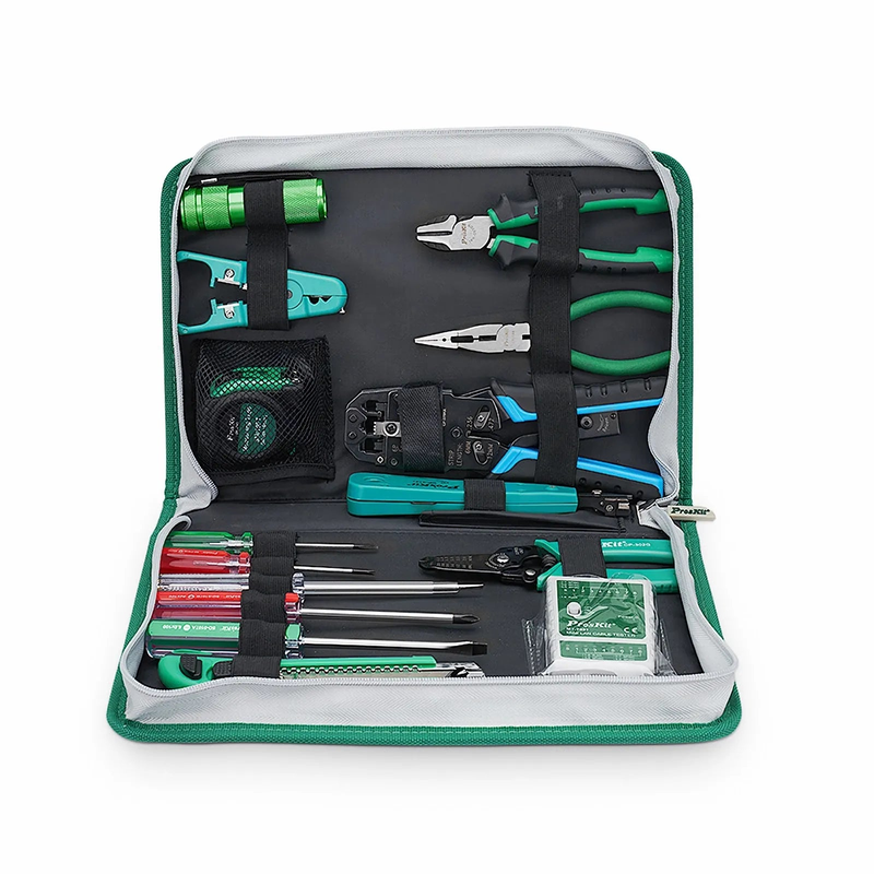 SFPS Pro'sKitA® 15-in-1 Network Installation Tool Kit with Cable Tester, Crimper, Wire Stripper in Carrying Case SFPS