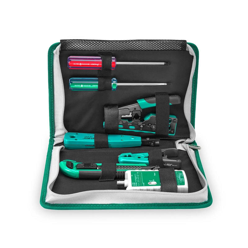 SFPS Pro'sKitA® 7-in-1 Network Installation Tool Kit with Cable Tester, Crimper, Wire Stripper in Carrying Case SFPS