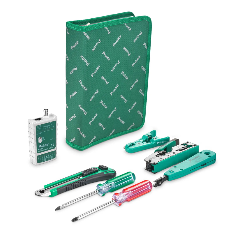SFPS Pro'sKitA® 7-in-1 Network Installation Tool Kit with Cable Tester, Crimper, Wire Stripper in Carrying Case SFPS