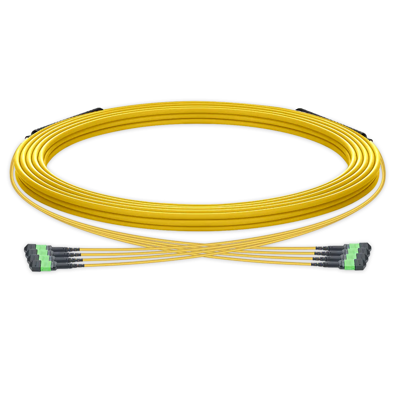 5m (16ft) Pre-terminated MPO trunk cable, 48 Fibers, 4 x MPO-12 APC (Male) to 4 x MPO-12 APC (Male) Single Mode (OS2) Type B, LSZH（OFNR）, 0.35dB Max, Yellow, breakout 80cm SFPS