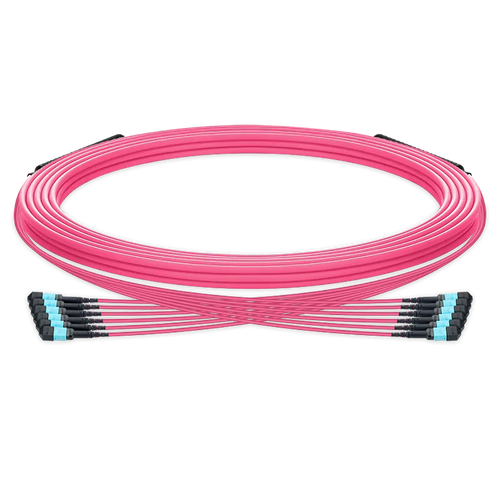 25m (82ft) Pre-terminated MPO trunk cable, 72 Fibers, 6 x MPO-12 UPC (Male) to 6 x MPO-12 UPC (Male) Multimode (OM4) Type B, LSZH（OFNR）, 0.35dB Max, Magenta, breakout 80cm SFPS