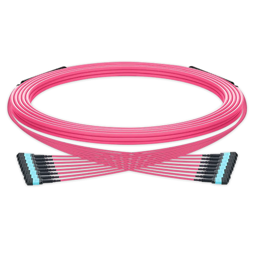 25m (82ft) Pre-terminated MPO trunk cable, 96 Fibers, 8 x MPO-12 UPC (Male) to 8 x MPO-12 UPC (Male) Multimode (OM4) Type B, LSZH（OFNR）, 0.35dB Max, Magenta, breakout 80cm SFPS