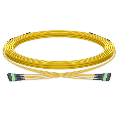 100m (328ft) Pre-terminated MPO trunk cable, 48 Fibers, 4 x MPO-12 APC (Male) to 4 x MPO-12 APC (Male) Single Mode (OS2) Type B, LSZH（OFNR）, 0.35dB Max, Yellow, breakout 80cm SFPS