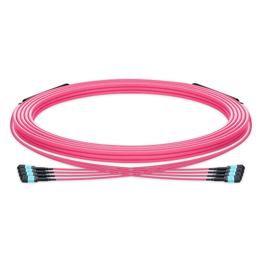 5m (16ft) Pre-terminated MPO trunk cable, 48 Fibers, 4 x MPO-12 UPC (Male) to 4 x MPO-12 UPC (Male) Multimode (OM4) Type B, LSZHÃƒÂ¯Ã‚Â¼Ã‹â€ OFNRÃƒÂ¯Ã‚Â¼Ã¢â‚¬Â°, 0.35dB Max, Magenta, breakout 80cm SFPS