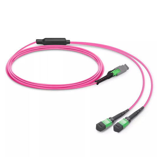 7m (23ft) MMC Breakout Cable, MMC-16 APC (Female) to 2 x MPO-8 APC (Female), 16 Fibers, Multimode (OM4), Jumper Polarity, OFNP, 2.5mm, Max IL ÃƒÂ¢Ã¢â‚¬Â°Ã‚Â¤ 0.35dB, Magenta SFPS