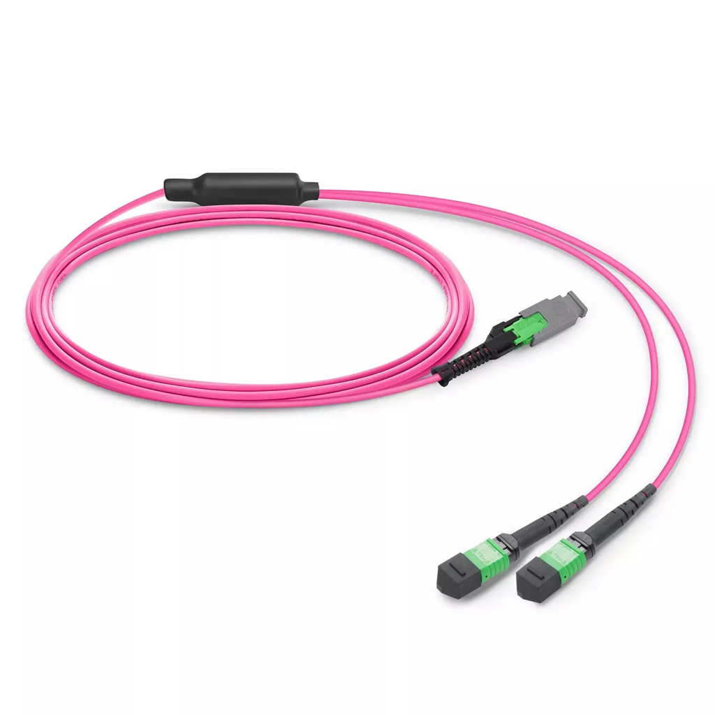 1.5m (5ft) MMC Breakout Cable, MMC-16 APC (Female) to 2 x MPO-8 APC (Female), 16 Fibers, Multimode (OM4), Jumper Polarity, OFNP, 2.5mm, Max IL ≤ 0.35dB, Magenta SFPS