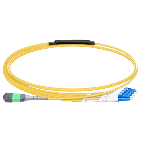10m (33ft) MPO-8 APC (Female) to 4x LC Duplex UPC Single-mode (OS2) Harness, Type B, LSZH, Yellow SFPS