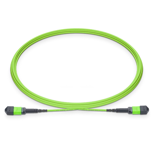 0.5m (1.6ft) MTP®-12 UPC (Female) to MTP®-12 UPC (Female) 12 Fibers Multimode (OM5) Jumper, Type B, LSZH, 3.0mm, Max IL ≤ 0.35dB, Lime Green SFPS
