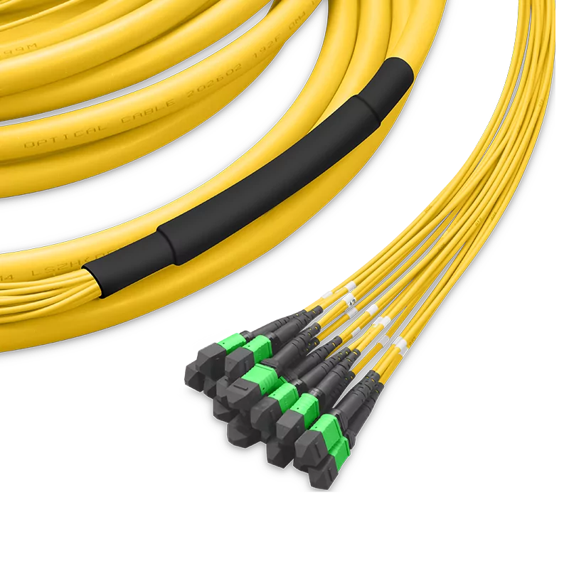 100m (328ft) Pre-terminated MPO Trunk Cable, 192 Fibers, 24 x MPO-8 APC (Male) to 24 x MPO-8 APC (Male) Single Mode (OS2) Type B, LSZH, 0.35dB Max, Breakout 80cm, Double Jacket, Yellow SFPS