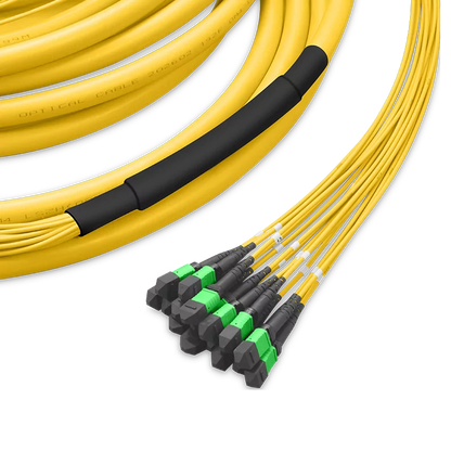 10m (33ft) Pre-terminated MPO Trunk Cable, 192 Fibers, 16 x MPO-12 APC (Male) to 16 x MPO-12 APC (Male) Single Mode (OS2) Type B, LSZH, 0.35dB Max, Breakout 80cm, Double Jacket, Yellow SFPS