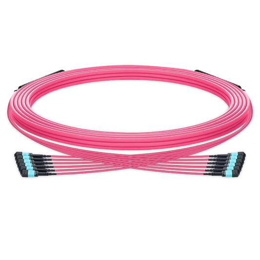 5m (16ft) Pre-terminated MPO trunk cable, 72 Fibers, 6 x MPO-12 UPC (Male) to 6 x MPO-12 UPC (Male) Multimode (OM4) Type B, LSZHÃƒÂ¯Ã‚Â¼Ã‹â€ OFNRÃƒÂ¯Ã‚Â¼Ã¢â‚¬Â°, 0.35dB Max, Magenta, breakout 80cm SFPS