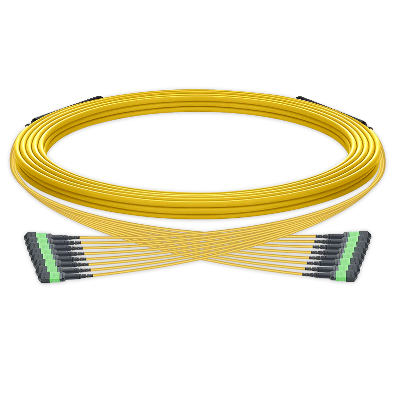 100m (328ft) Pre-terminated MPO trunk cable, 96 Fibers, 8 x MPO-12 APC (Male) to 8 x MPO-12 APC (Male) Single Mode (OS2) Type B, LSZH（OFNR）, 0.35dB Max, Yellow, breakout 80cm SFPS