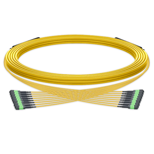100m (328ft) Pre-terminated MPO trunk cable, 96 Fibers, 8 x MPO-12 APC (Male) to 8 x MPO-12 APC (Male) Single Mode (OS2) Type B, LSZH（OFNR）, 0.35dB Max, Yellow, breakout 80cm SFPS