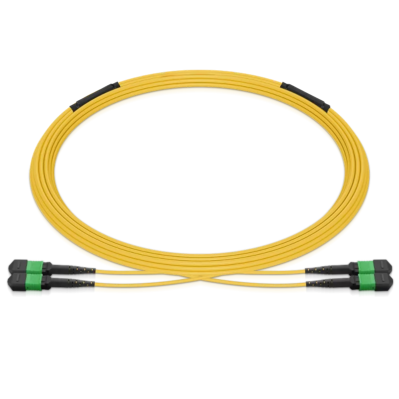 25m (82ft) Pre-terminated MPO 2x2 Shuffle Trunk Cable, 16 Fibers, 2xMPO-8 APC Male to 2xMPO-8 APC Male, Single Mode (OS2), Type 2, LSZH, 0.35dB Max, Breakout 80cm, Yellow SFPS