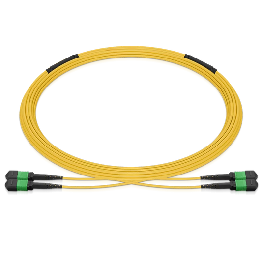 10m (33ft) Pre-terminated MPO 2x2 Shuffle Trunk Cable, 16 Fibers, 2xMPO-8 APC Male to 2xMPO-8 APC Male, Single Mode (OS2), Type 2, LSZH, 0.35dB Max, Breakout 80cm, Yellow SFPS