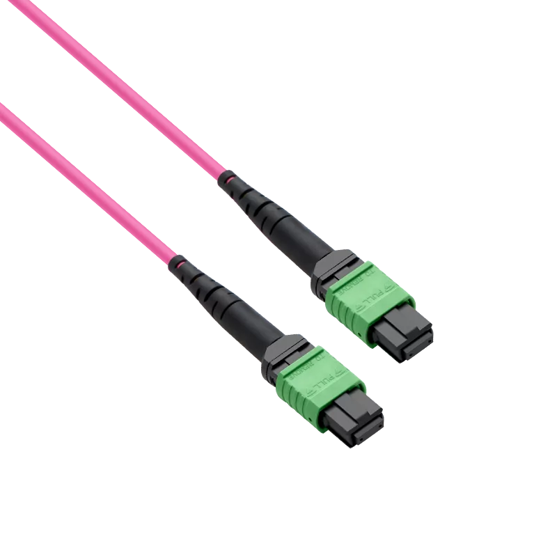 10m (33ft) Pre-terminated MPO 4x4 Shuffle Trunk Cable, 32 Fibers, 4xMPO-8 APC (Male) to 4xMPO-8 APC (Male), Multimode (OM4), Type 4, OFNP, 0.35dB Max, Breakout 80cm, Magenta SFPS
