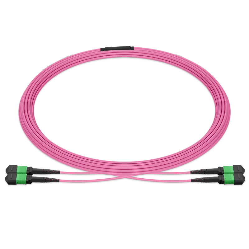 10m (33ft) MPO 2x2 Shuffle Breakout Cable, 16 Fibers, 2xMPO-8 APC Female to 2xMPO-8 APC Female, Multimode (OM4), Type 2, LSZH, 3.0mm, Max IL ≤ 0.35dB, Magenta SFPS
