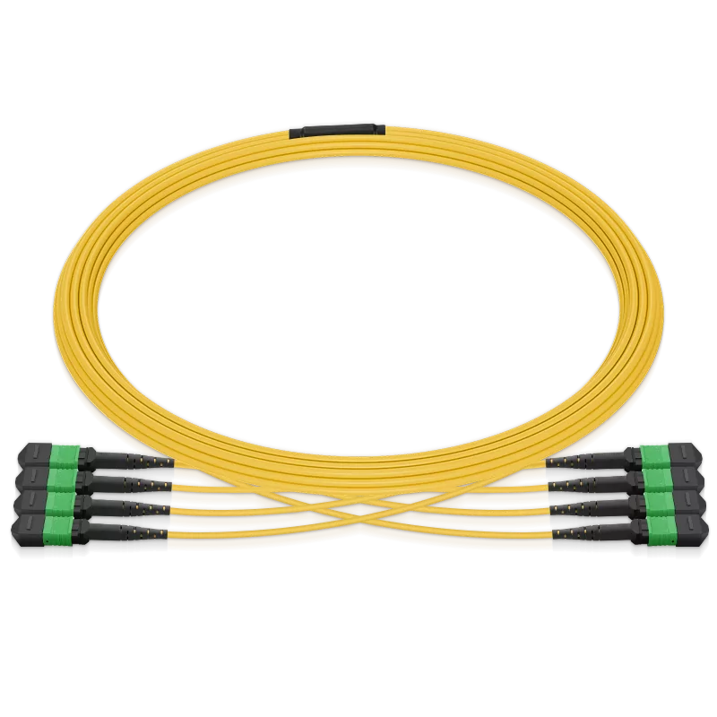 10m (33ft) MPO 4x4 Shuffle Breakout Cable, 32 Fibers, 4xMPO-8 APC (Female) to 4xMPO-8 APC (Female), Single Mode (OS2), Type 4, OFNP, 3.0mm, Max IL ≤ 0.35dB, Yellow SFPS
