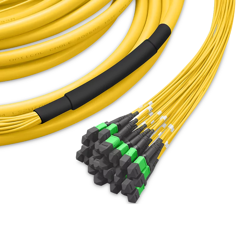 30m (98ft) Pre-terminated MPO 4x4 Shuffle Trunk Cable, 256 Fibers, 32xMPO-8 APC (Male) to 32xMPO-8 APC (Male), Single Mode (OS2), Type 4, LSZH, 0.35dB Max, Breakout 80cm, Yellow SFPS