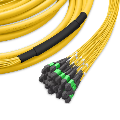 15m (49ft) Pre-terminated MPO 4x4 Shuffle Trunk Cable, 256 Fibers, 32xMPO-8 APC (Male) to 32xMPO-8 APC (Male), Single Mode (OS2), Type 4, LSZH, 0.35dB Max, Breakout 80cm, Yellow SFPS