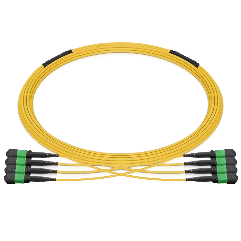 25m (82ft) Pre-terminated MPO 4x4 Shuffle Trunk Cable, 32 Fibers, 4 x MPO-8 APC (Male) to 4 x MPO-8 APC (Male), Single Mode (OS2), Type 4, LSZH, 0.35dB Max, Breakout 80cm, Yellow SFPS