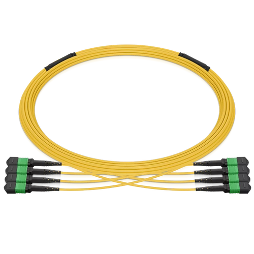 100m (328ft) Pre-terminated MPO 4x4 Shuffle Trunk Cable, 32 Fibers, 4xMPO-8 APC (Male) to 4xMPO-8 APC (Male), Single Mode (OS2), Type 4, LSZH, 0.35dB Max, Breakout 80cm, Yellow SFPS