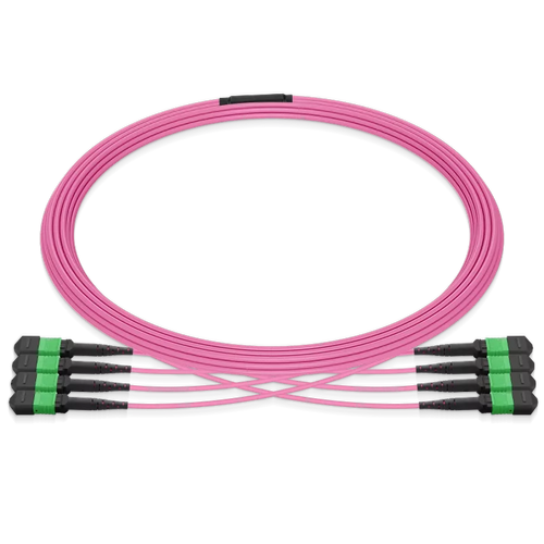 10m (33ft) MPO 4x4 Shuffle Breakout Cable, 32 Fibers, 4xMPO-8 APC (Female) to 4xMPO-8 APC (Female), Multimode (OM4), Type 4, OFNP, 3.0mm, Max IL ≤ 0.35dB, Magenta SFPS