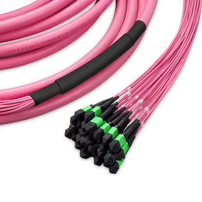 10m (33ft) Pre-terminated MPO 4x4 Shuffle Trunk Cable, 256 Fibers, 32xMPO-8 APC (Male) to 32xMPO-8 APC (Male), Multimode (OM4), Type 4, OFNP, 0.35dB Max, Breakout 80cm, Magenta SFPS