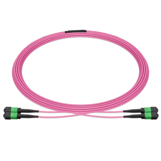 30m (98ft) MPO 2x2 Shuffle Breakout Cable, 16 Fibers, 2xMPO-8 APC Female to 2xMPO-8 APC Female, Multimode (OM4), Type 2, LSZH, 3.0mm, Max IL Ã¢â€°Â¤ 0.35dB, Magenta SFPS