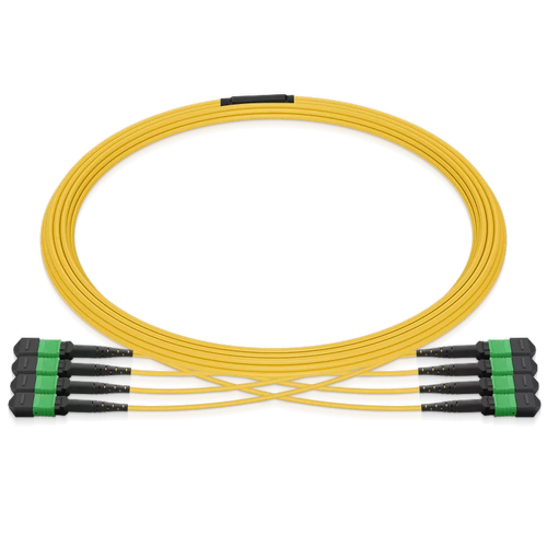 10m (33ft) MPO 4x4 Shuffle Breakout Cable, 32 Fibers, 4xMPO-8 APC (Female) to 4xMPO-8 APC (Female), Single Mode (OS2), Type 4, LSZH, 3.0mm, Max IL ≤ 0.35dB, Yellow SFPS