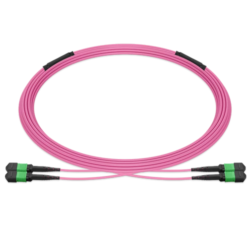 100m (328ft) Pre-terminated MPO 2x2 Shuffle Trunk Cable, 16 Fibers, 2xMPO-8 APC (Male) to 2xMPO-8 APC (Male), Multimode (OM4), Type 2, LSZH, 0.35dB Max, Breakout 80cm, Magenta SFPS