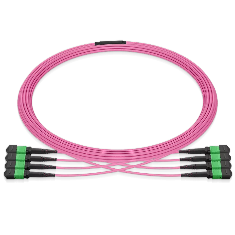 10m (33ft) MPO 4x4 Shuffle Breakout Cable, 32 Fibers, 4xMPO-8 APC (Female) to 4xMPO-8 APC (Female), Multimode (OM4), Type 4, LSZH, 3.0mm, Max IL ≤ 0.35dB, Magenta SFPS