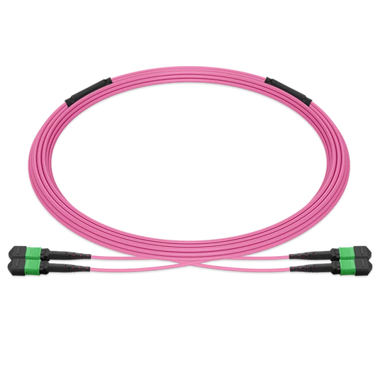 65m (213ft) Pre-terminated MPO 2x2 Shuffle Trunk Cable, 16 Fibers, 2xMPO-8 APC (Male) to 2xMPO-8 APC (Male), Multimode (OM4), Type 2, LSZH, 0.35dB Max, Breakout 80cm, Magenta SFPS