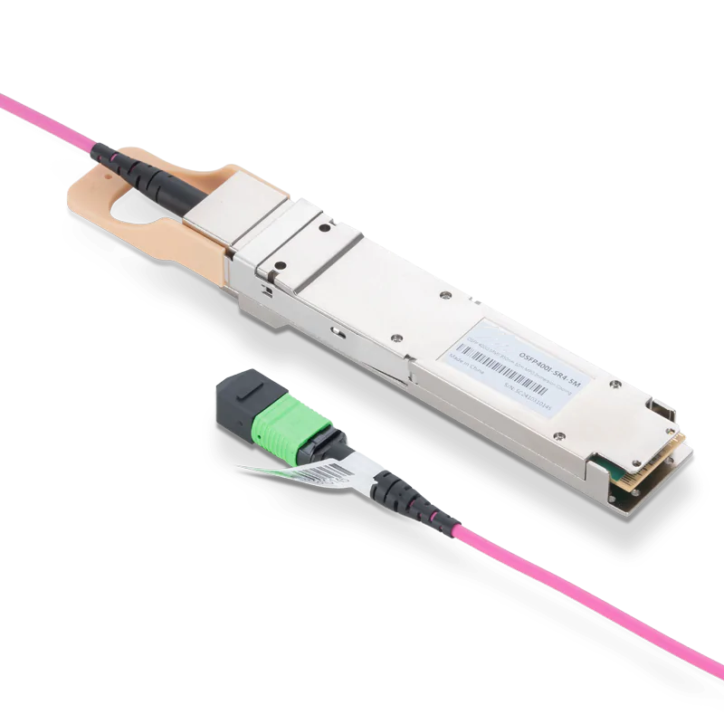 Generic Compatible 400GBASE-SR4 OSFP Flat Top PAM4 850nm 100m DOM IB and Ethernet Liquid/Immersion Cooling Transceiver for MMF with 3m MPO-12/APC OM4 Erika Violet/Magenta Female Type A Pigtail SFPS