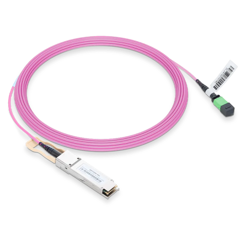 NVIDIA/Mellanox Compatible 200GBASE-SR4 QSFP56 PAM4 850nm 100m DOM IB and Ethernet Liquid/Immersion Cooling Transceiver for MMF with 10m MPO-12/APC OM4 Erika Violet/Magenta Female Type A Pigtail SFPS